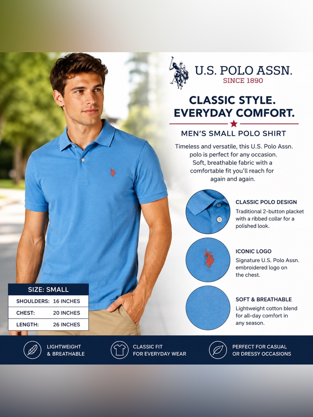 U.S. Polo Assn. Men’s Blue Polo Shirt Small Classic Short Sleeve